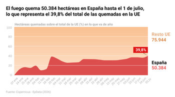 Imagen de El fuego quema 50.384 hectáreas en España hasta el 1 de julio, el 39,8% del total de las quemadas en la UE