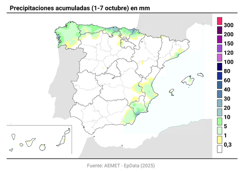 Imagen de Las lluvias acumuladas en la primera semana del año hidrológico se cifran en 1 l/m2, cuando lo habitual serían 15 l/m2